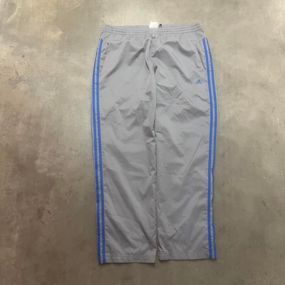 Y2K Adidas men's grey blue stripe baggy track pants loose wide leg vintage xl
